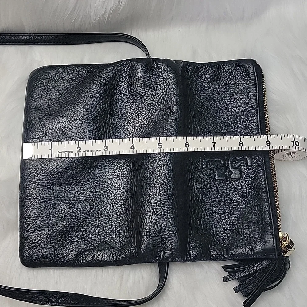 TORY BURCH‎ Thea Black Pebble Grain Fold Over Mini Date Designer Crossbody Bag